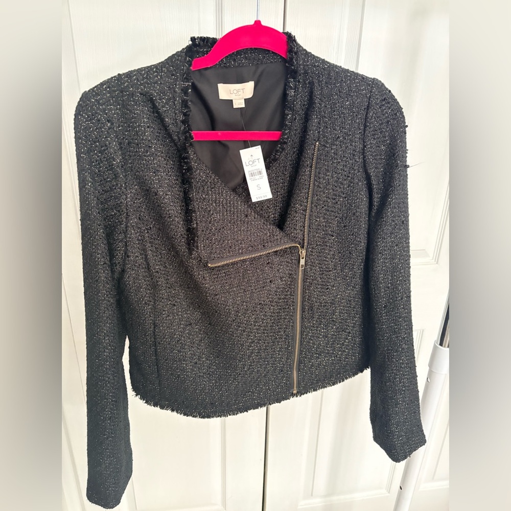 LOFT Women's Black Tweed Jacket with metallic